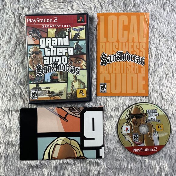 Grand Theft Auto San Andreas (PlayStation 2, 2004) PS2 Game Disc Case Manual Map - Picture 1 of 15
